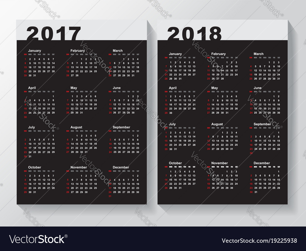 Calendar template for 2017 and 2018 years Vector Image