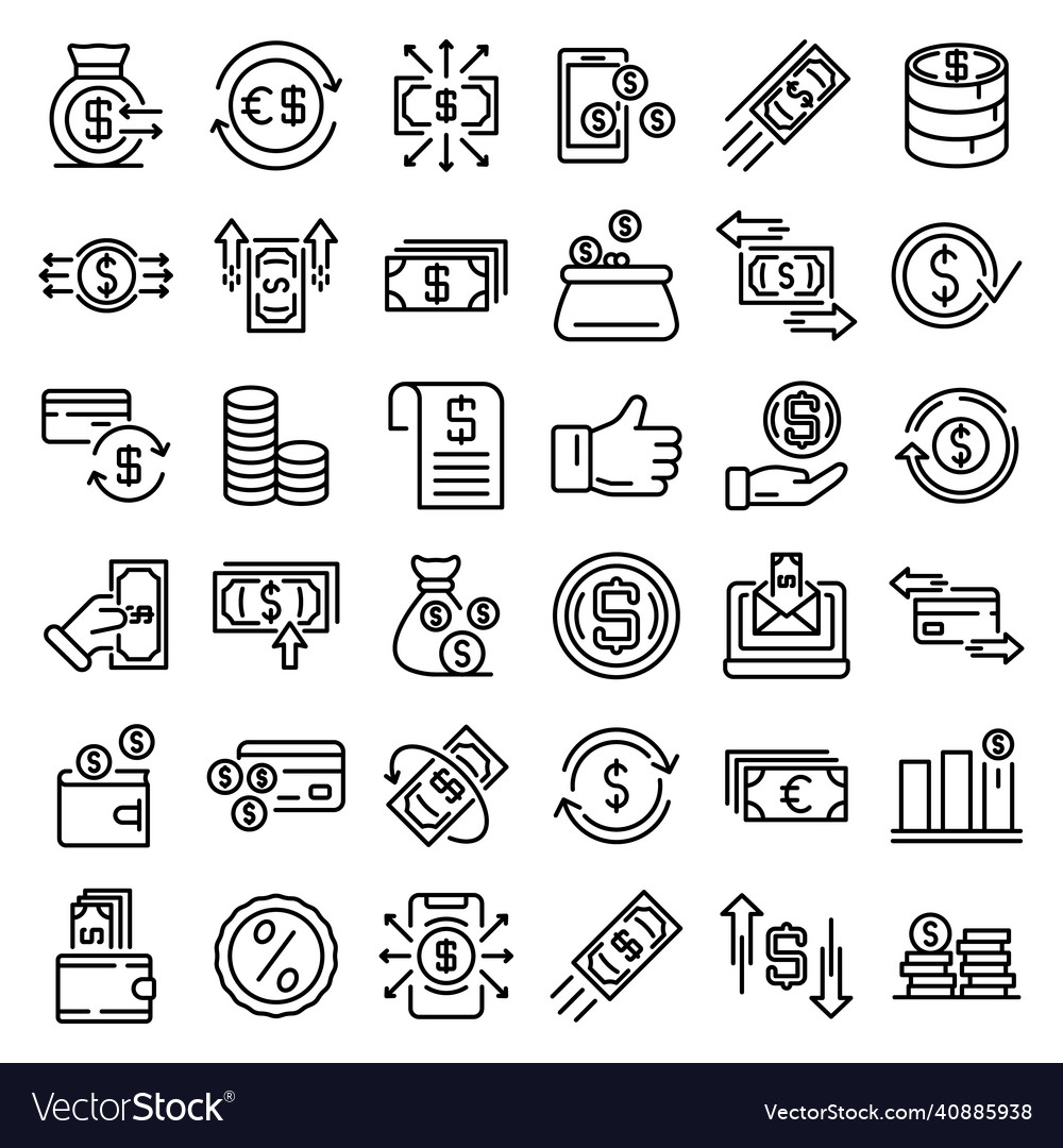 Cash back icons set outline style