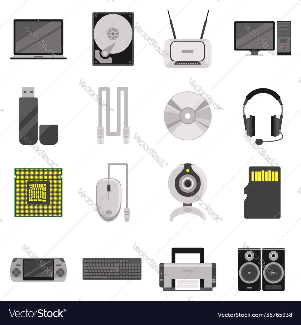 Computer components and accessories icon set