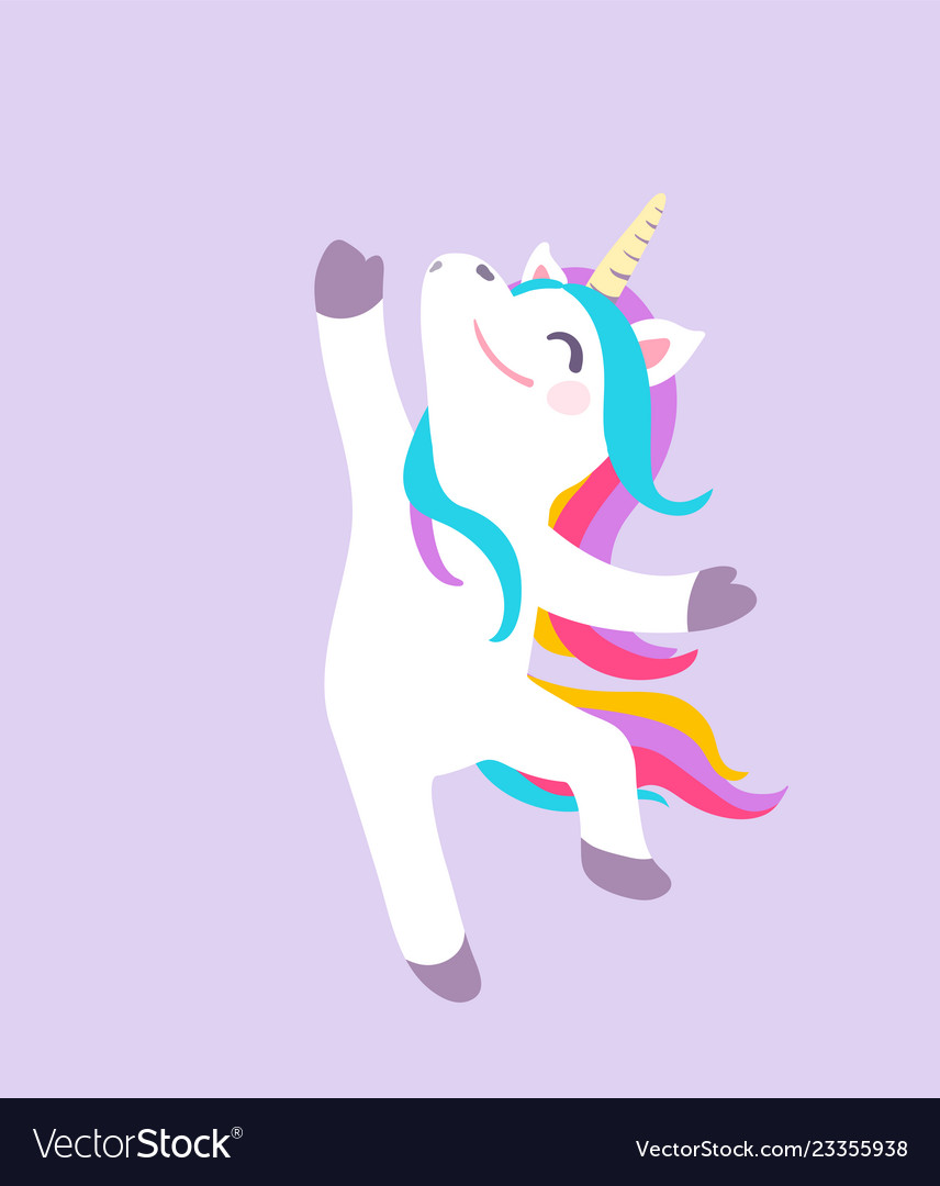 Cute Dancing Unicorn Isolated On Purple Royalty Free Vector