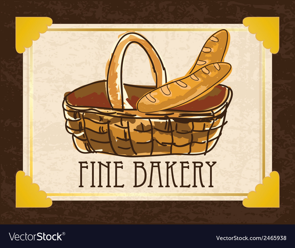 French bread in basket on vintage background