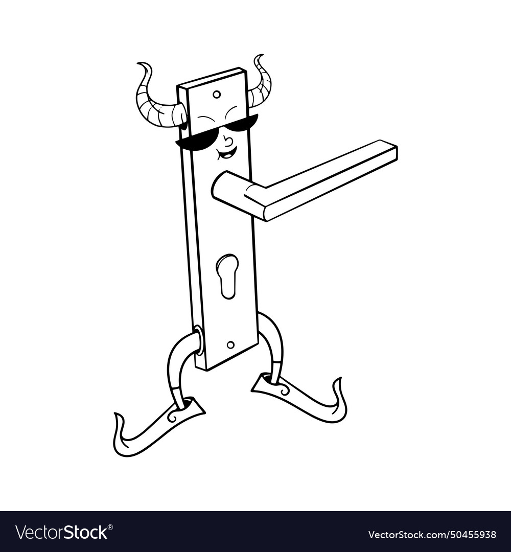 Groovy cartoon handle door character greeting Vector Image