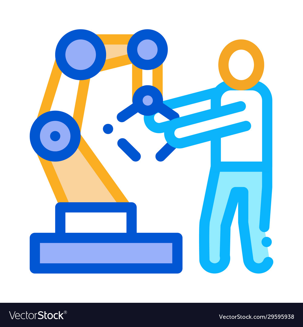 Man and robot arm icon outline Vector Image Man and robot arm icon outline