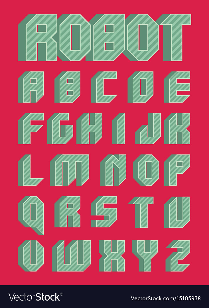 Robotic font in flat style