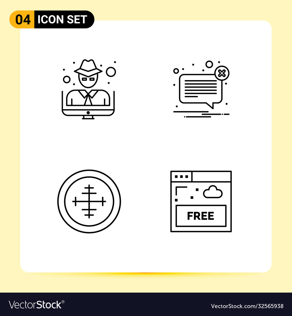 Set 4 modern ui icons symbols signs for hacker