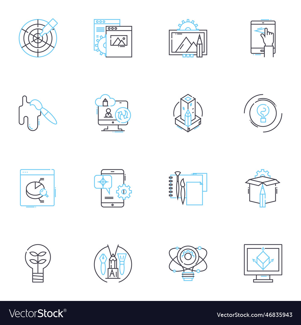 3d artist linear icons set modeling texturing Vector Image 3d artist linear icons set modeling texturing
