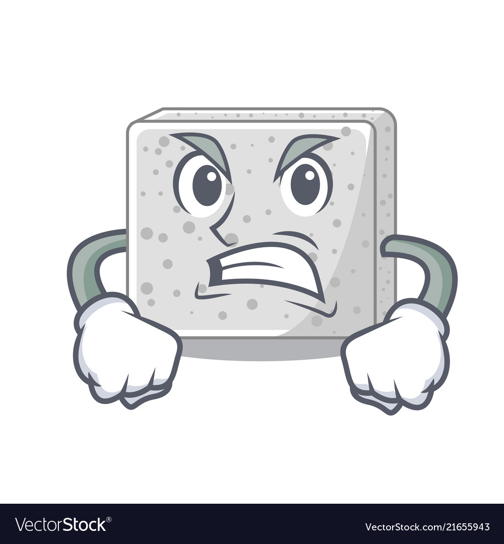 Angry feta cheese block on plate cartoon