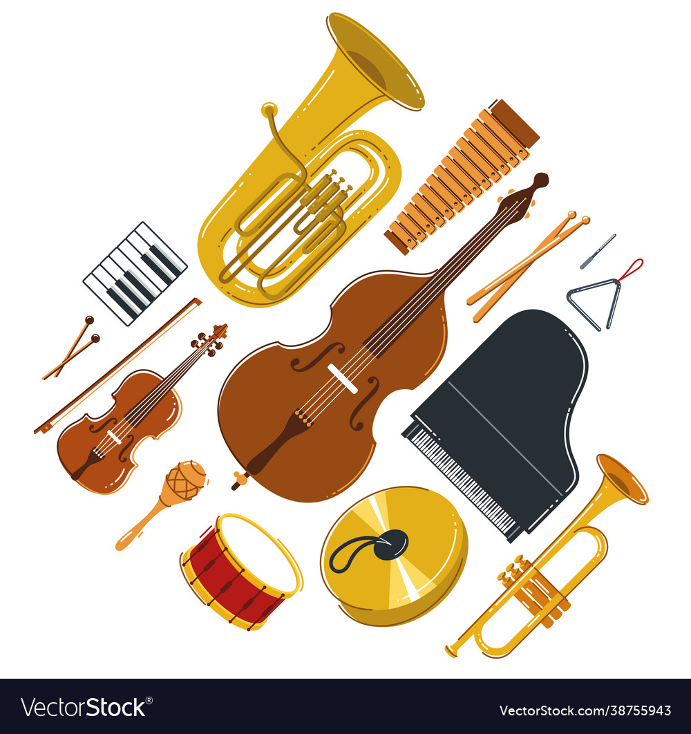 Classical music instruments composition flat