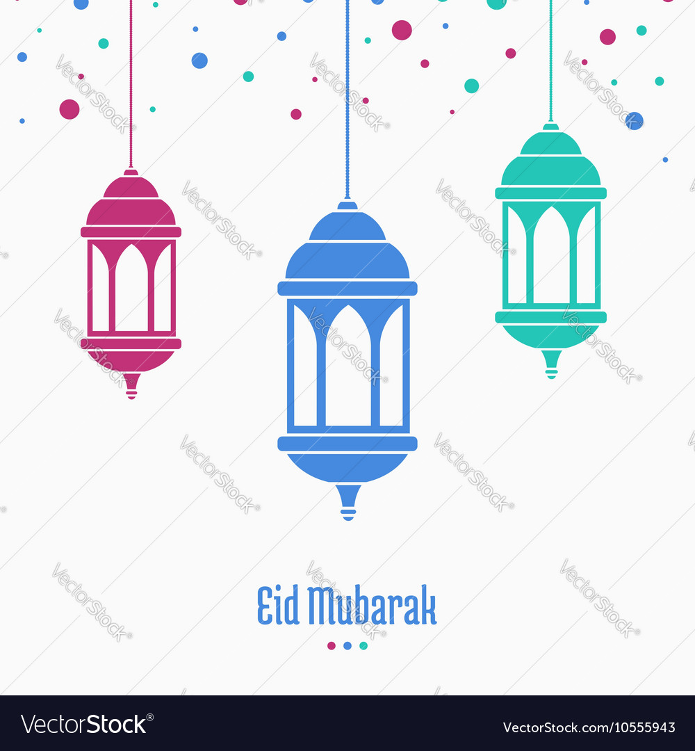 Eid mubarak greeting card lamp on blurred Vector Image