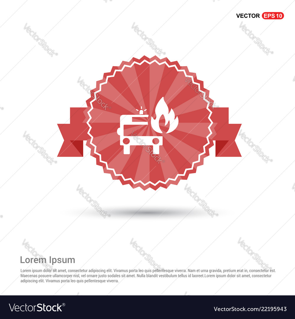 Firefighters truck icon - red ribbon banner vector image Firefighters truck icon - red ribbon banner
