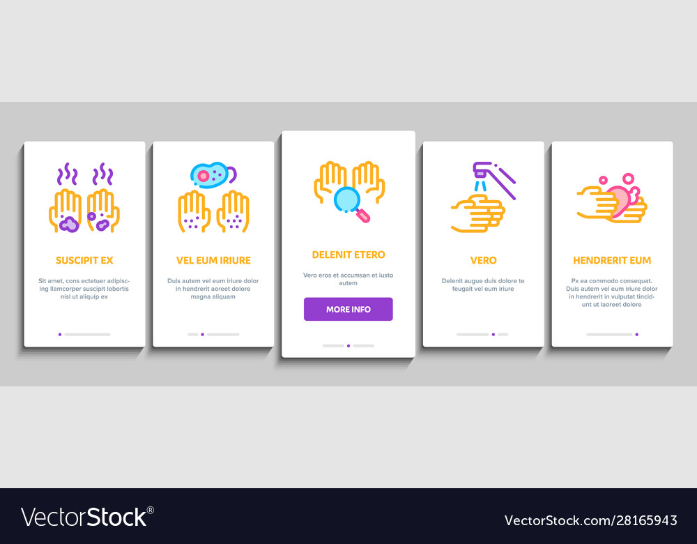 Hand healthy hygiene onboarding elements icons set