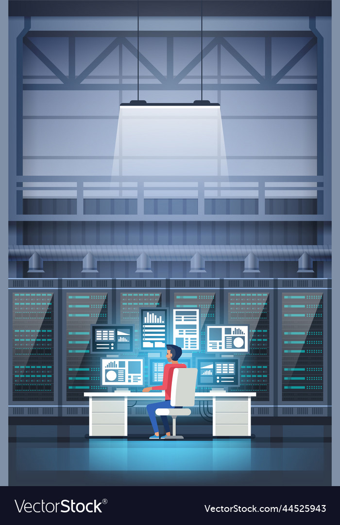 Programmer in data center vector image Programmer in data center