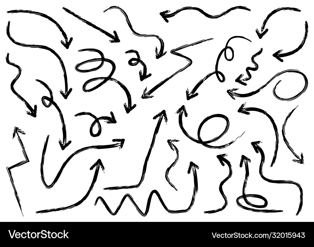 Set hand drawn arrows doodle design elements Vector Image