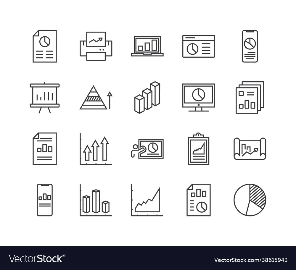 Simple set graph related line icons contains