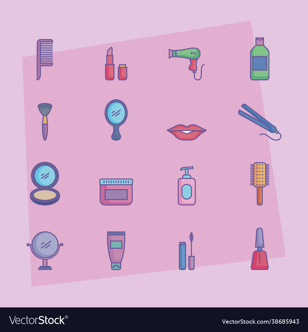 Sixteen beauty products icons