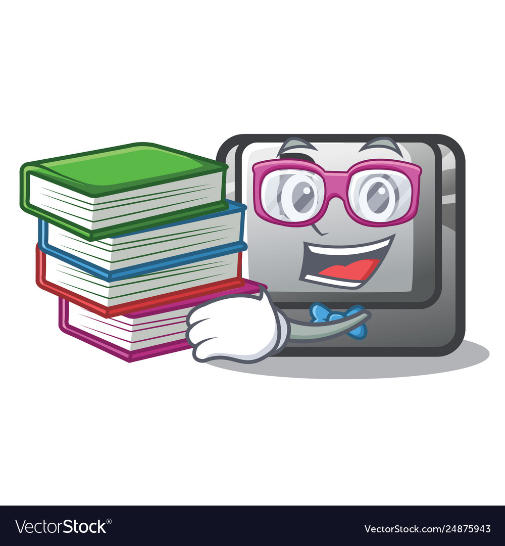 Student with book button b in character shape