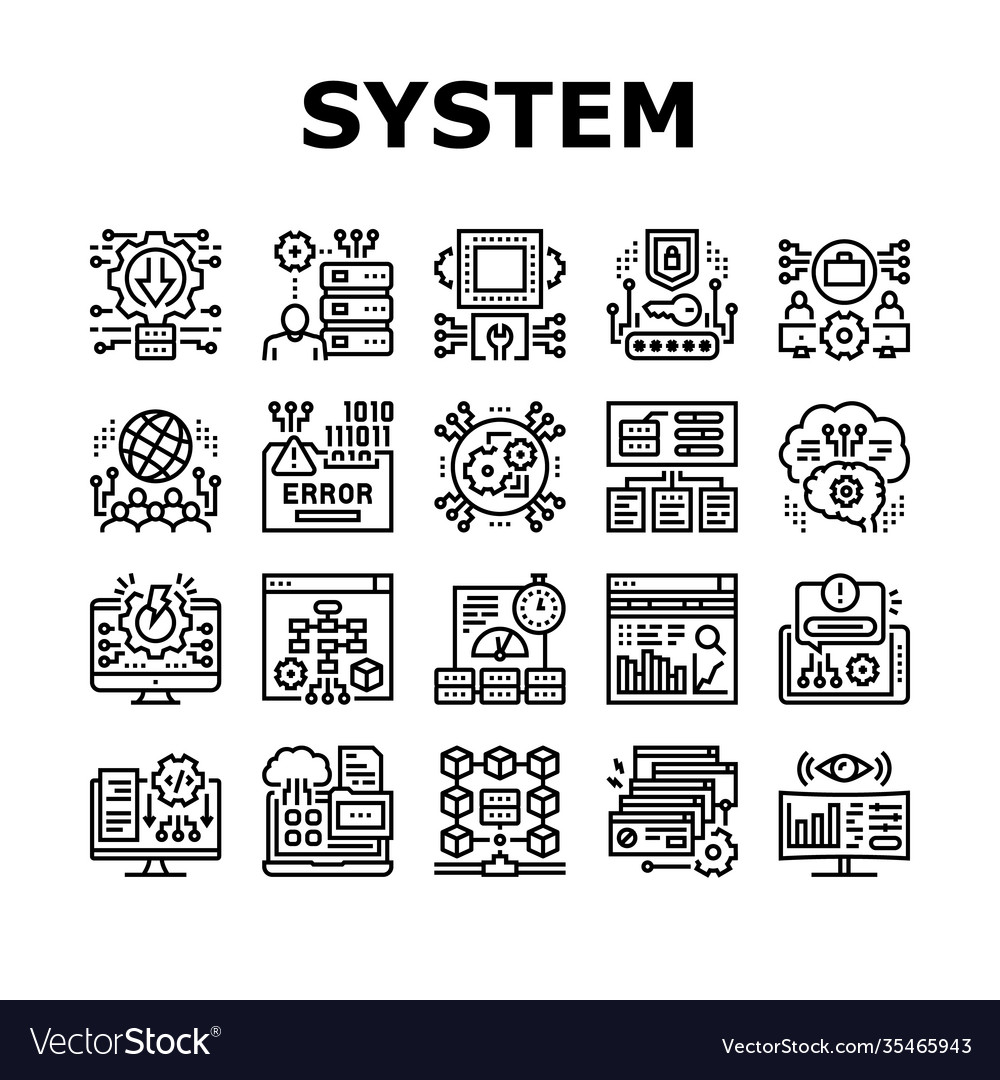 System work process collection icons set vector image System work process collection icons set