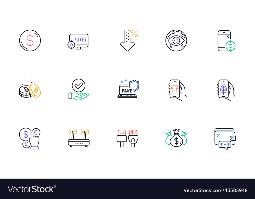 Bitcoin wifi and seo line icons for website vector image Bitcoin wifi and seo line icons for website