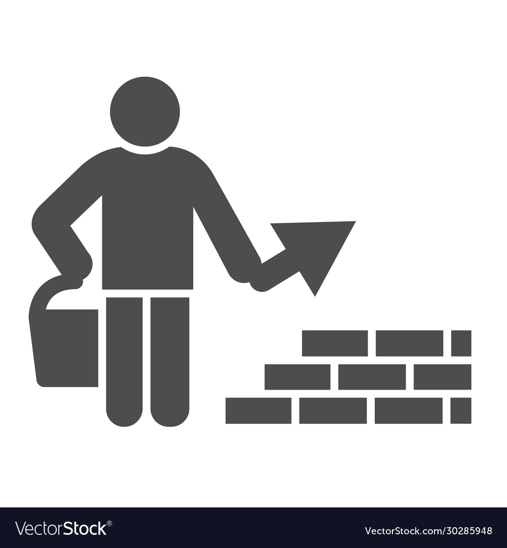 Builder with trowel solid icon worker man build