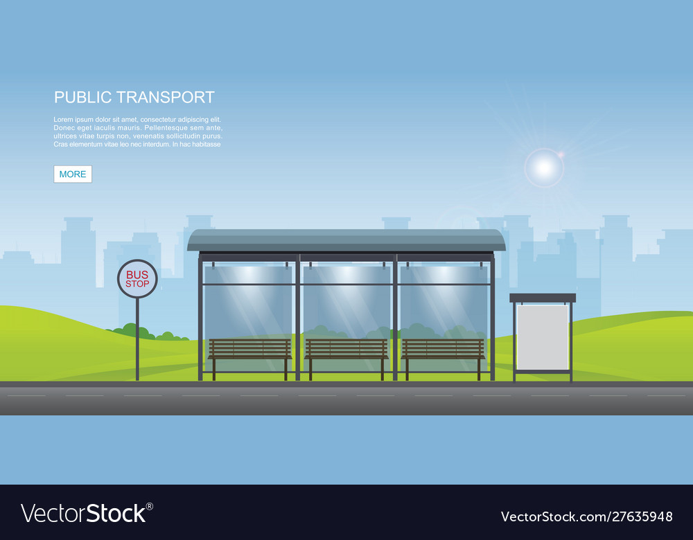 Bus stop with city view background and empty Vector Image