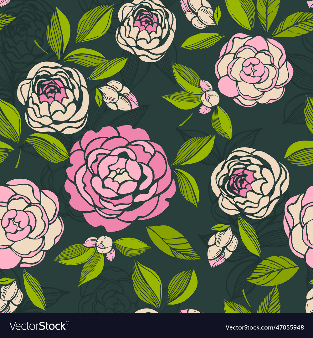 Camellia flowers pattern vector image Camellia flowers pattern