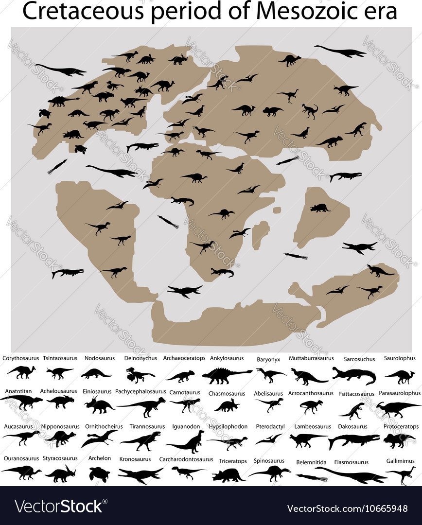 Dinosaurs Cretaceous Period On Map Royalty Free Vector Image