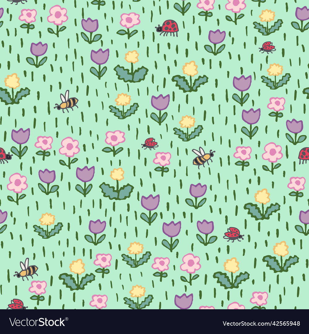 Floral background with hand drawn wild flowers