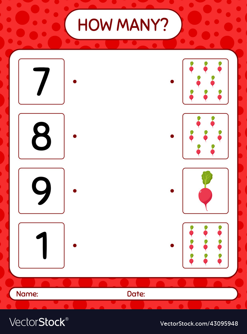 How many counting game with radish worksheet