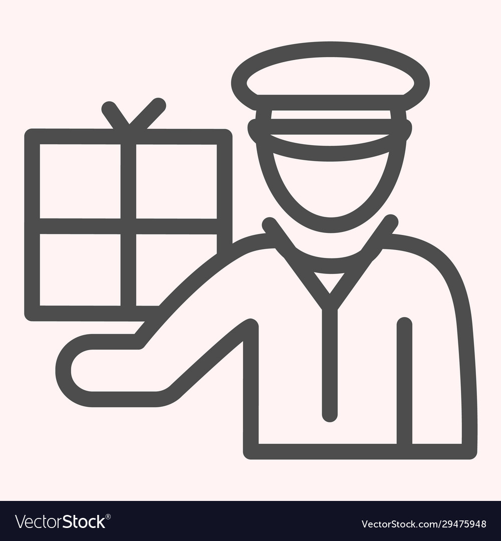 Postman with package line icon mail man worker