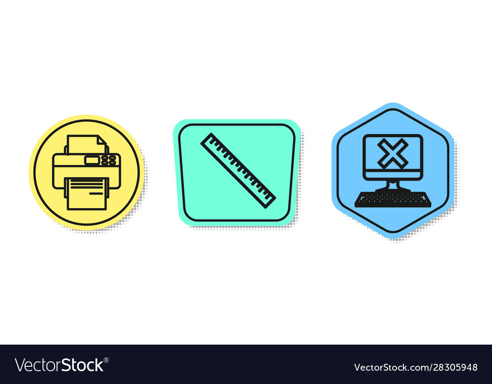 Zeilendrucker Herrscher und Computer mit Tastatur einstellen vector image Zeilendrucker Herrscher und Computer mit Tastatur einstellen
