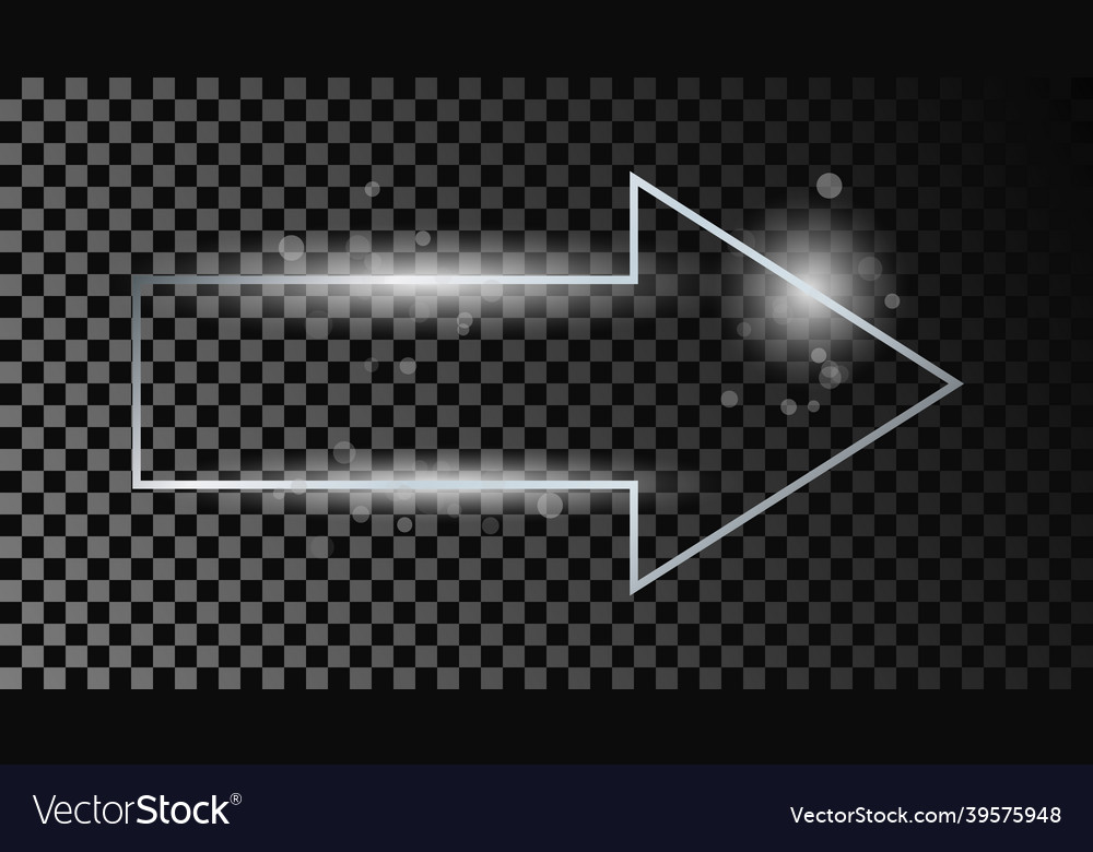 Silver glowing arrow shape frame with sparkles vector image Silver glowing arrow shape frame with sparkles
