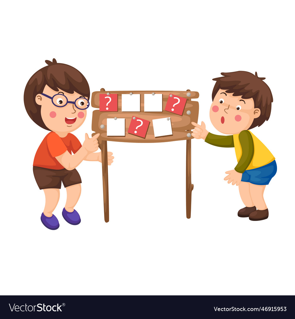 Children play educational game by placing blank