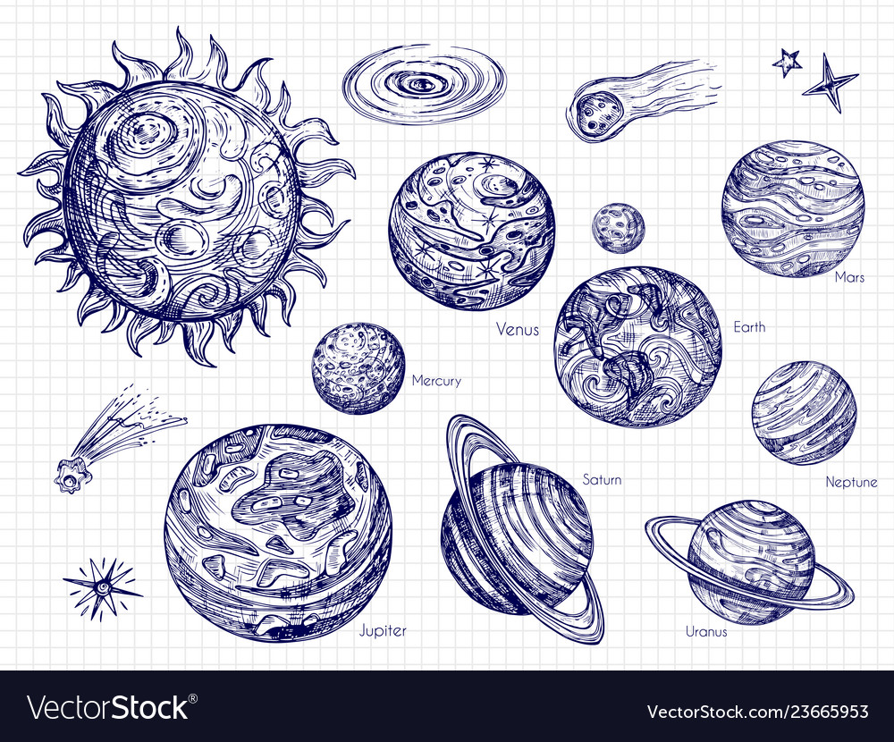 Hand drawn solar system and space elements Vector Image