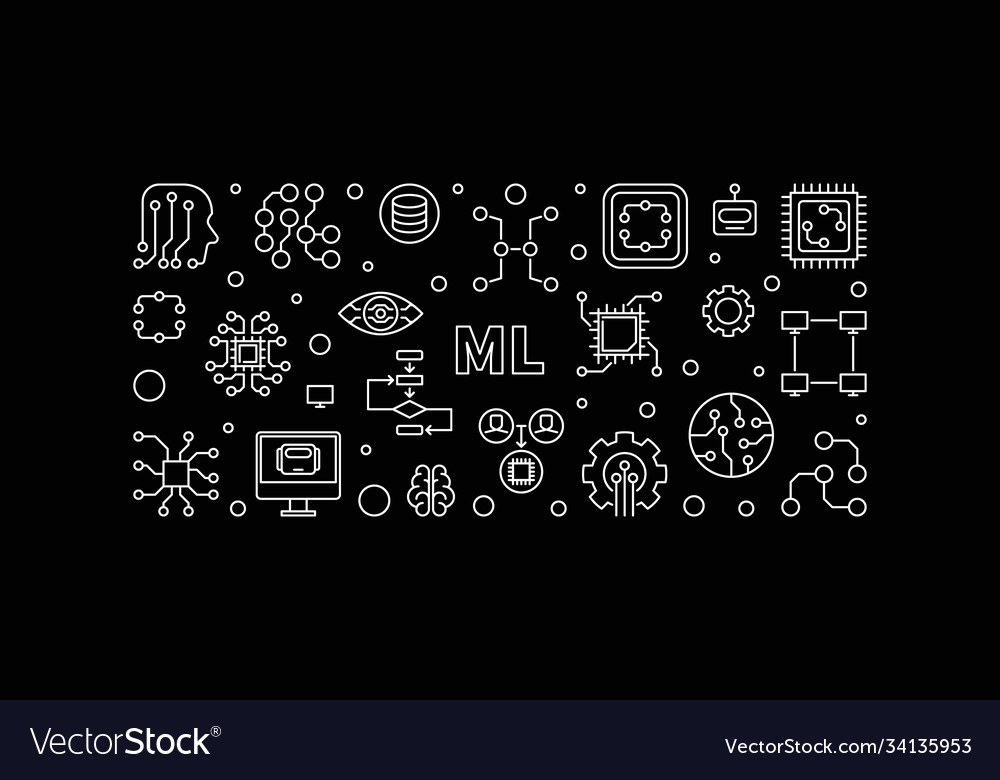 Ml or machine learning outline horizontal