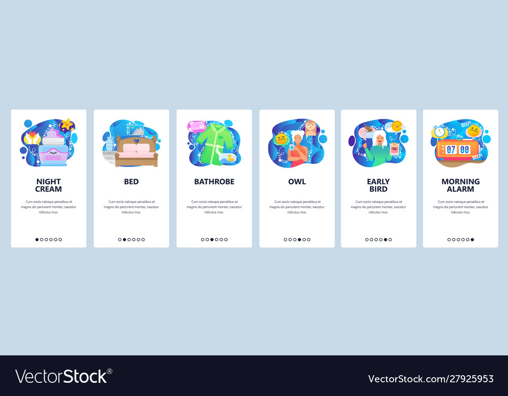 Mobile app onboarding screens morning alarm clock