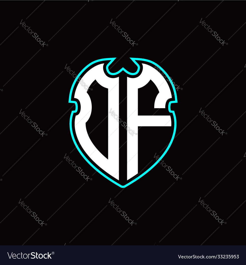 O f initial logo design with a shield shape