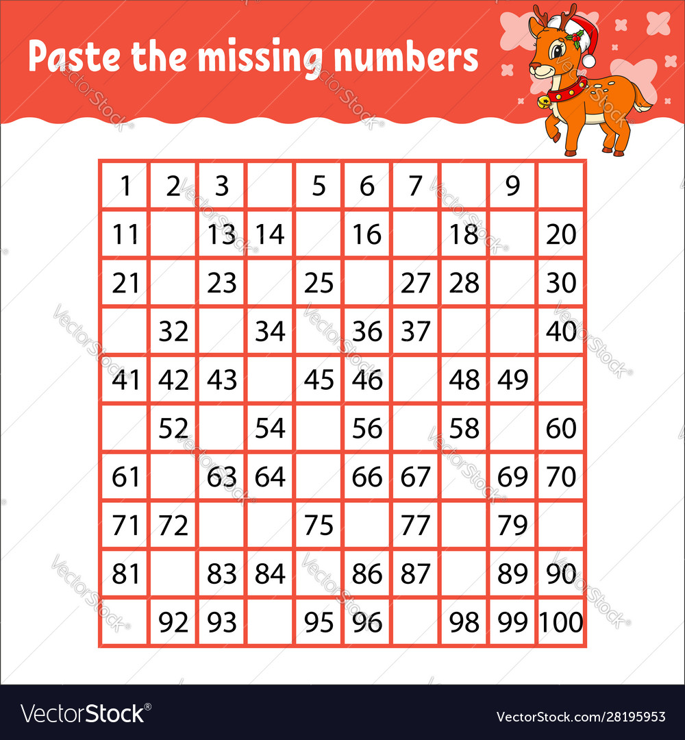 Paste missing numbers handwriting practice Vector Image