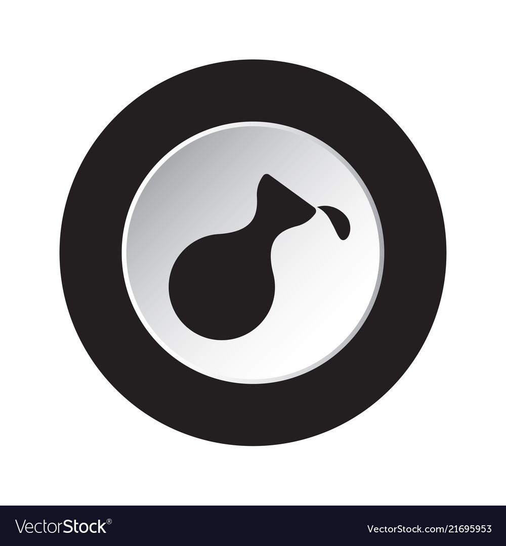 Round black white button icon - flask with a drop