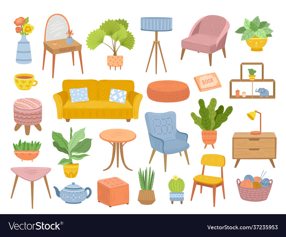 Scandinavian furniture isolated cozy home Vector Image