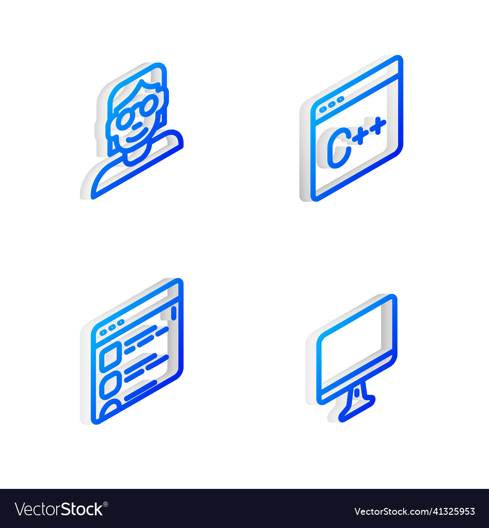 Isometrische Zeilensoftware Hacker oder Coder einstellen vector image Isometrische Zeilensoftware Hacker oder Coder einstellen