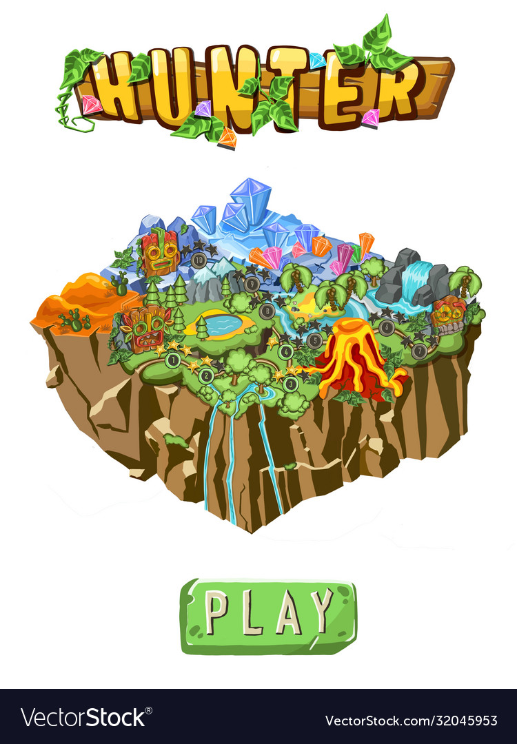 Set level maps assets game map for casual vector image Set level maps assets game map for casual