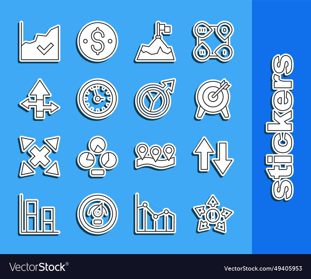 Set line many ways directional arrow target vector image Set line many ways directional arrow target