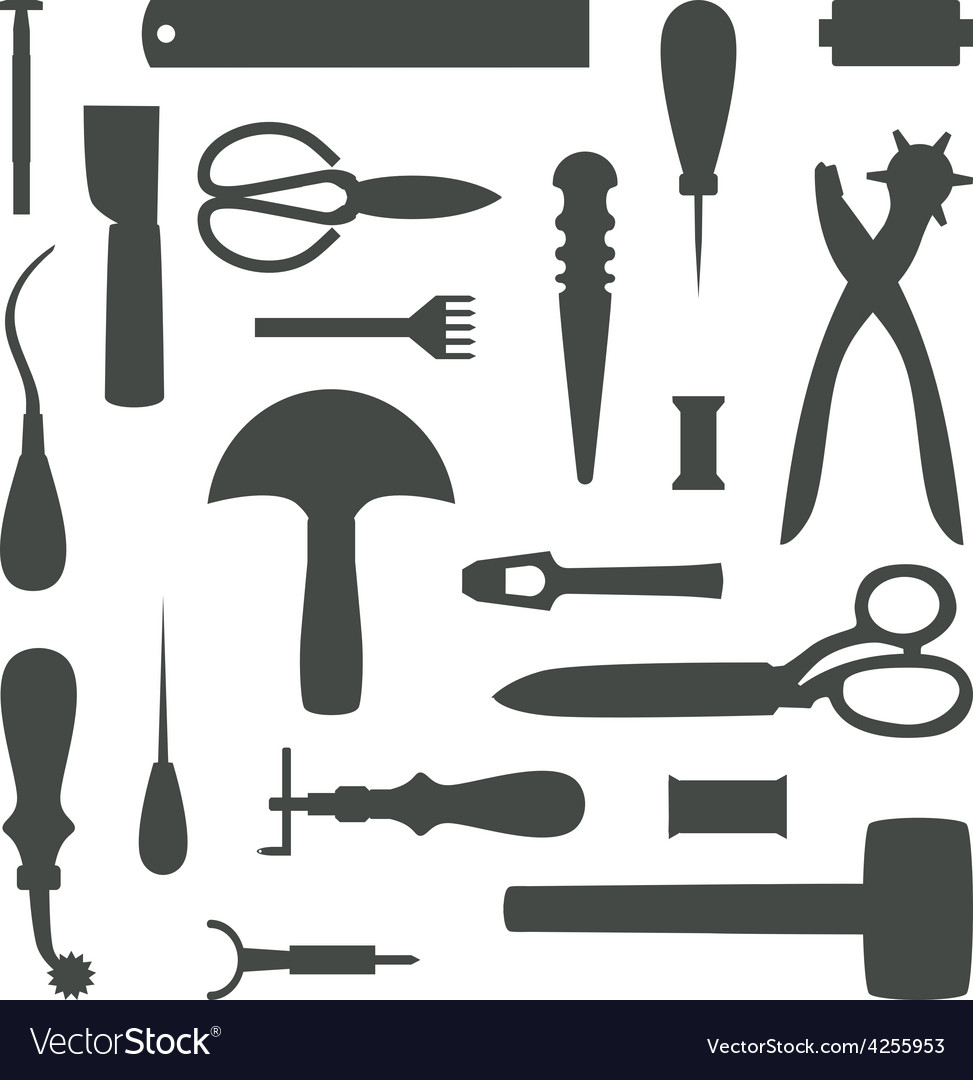 Silhouettes leather craft tools Royalty Free Vector Image