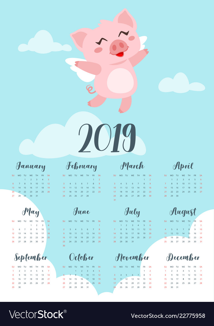 2019 pig year monthly calendar