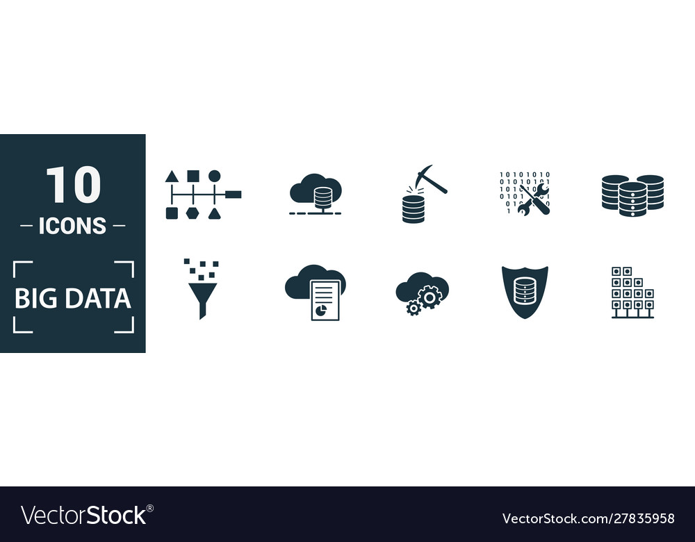 Big data icon set include creative elements cloud