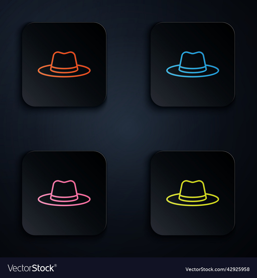 Color neon line man hat with ribbon icon isolated