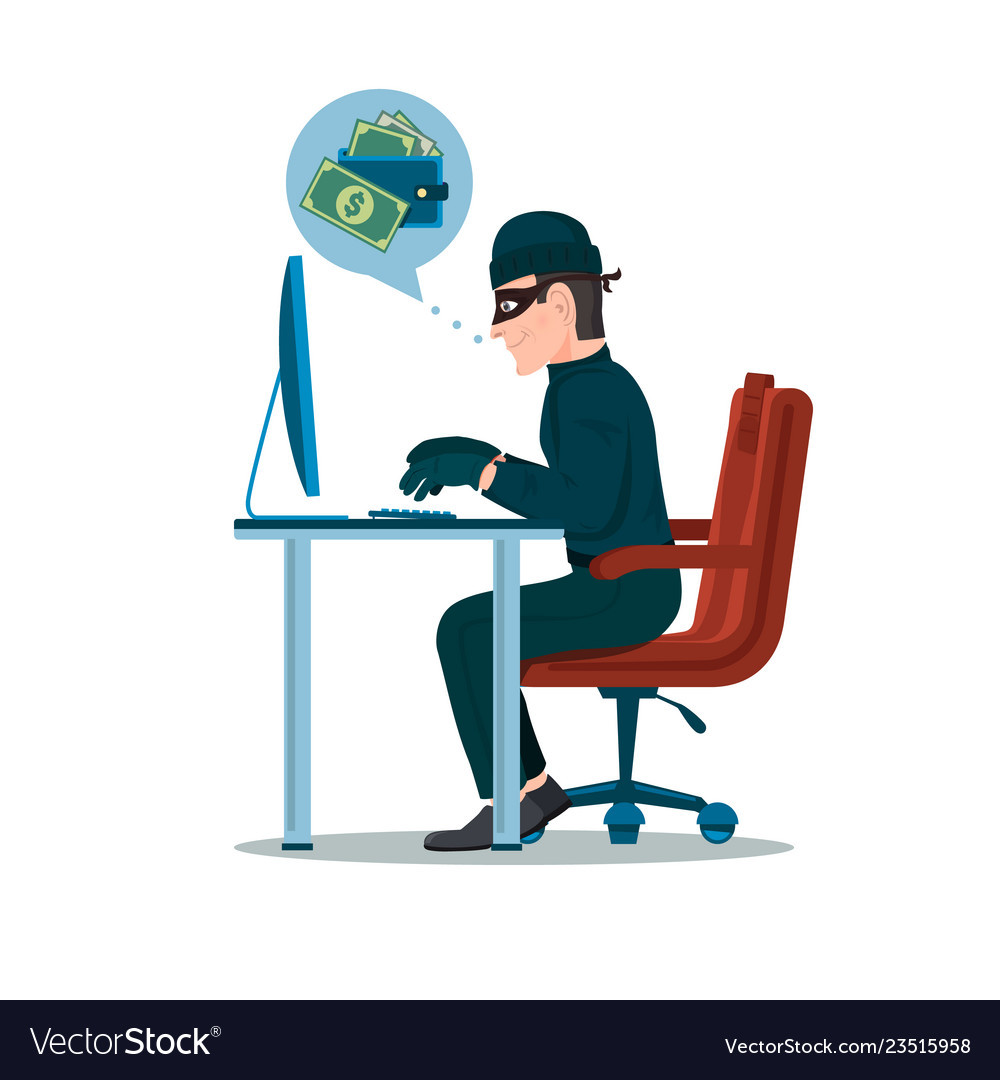 Computer hacker man trying hack the system vector image Computer hacker man trying hack the system