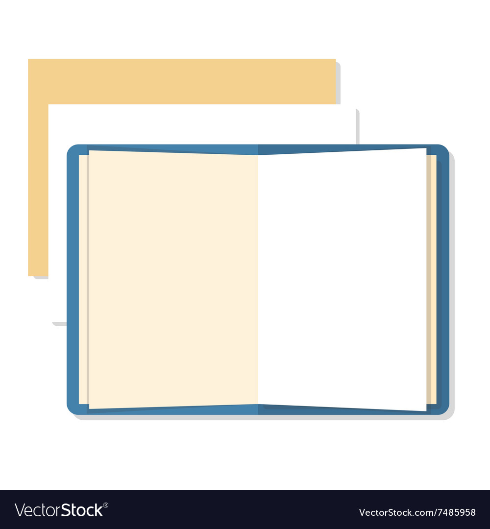 Flat mockups of open book and paper sheets