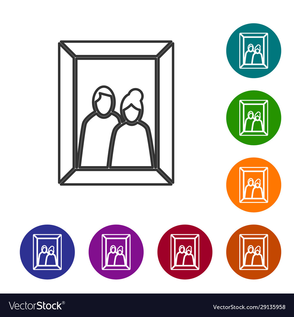 Grey line picture frame on table icon isolated vector image Grey line picture frame on table icon isolated