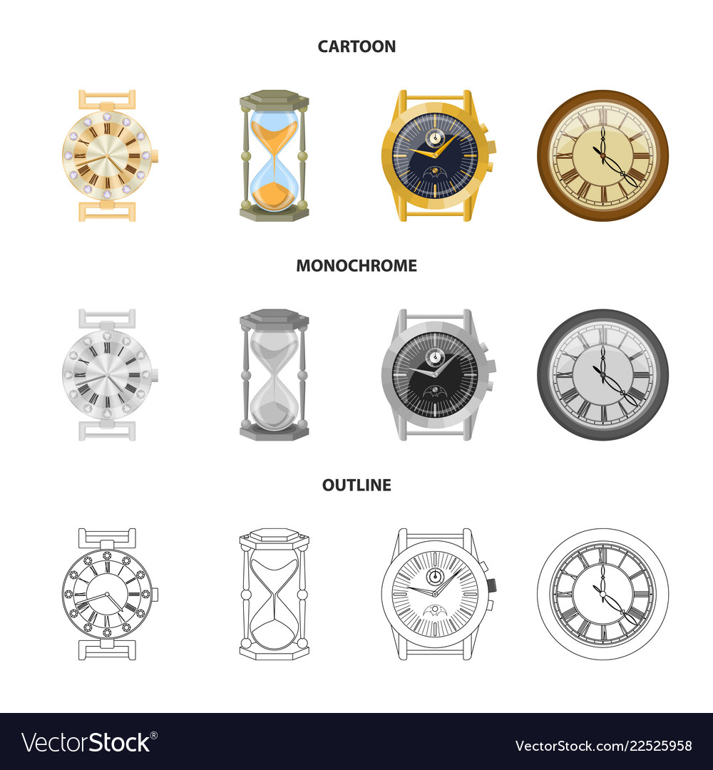 Isolated object of clock and time icon set